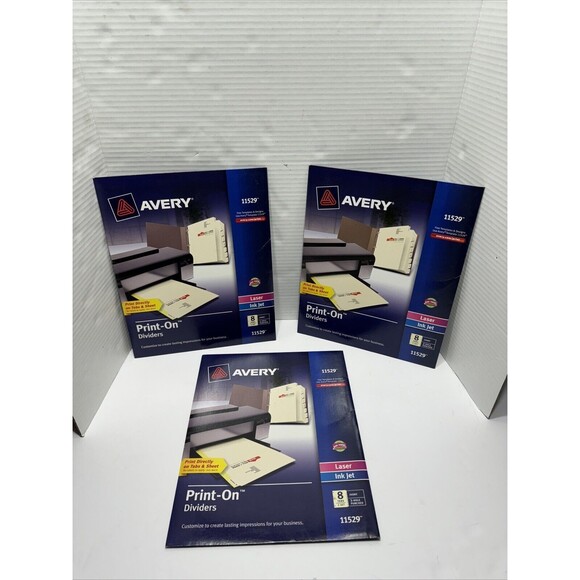 3 PACKS  Avery Print On Dividers 8 Tab 3 Hole Punched Ivory 11529 Laser/ Ink Jet - Picture 1 of 4